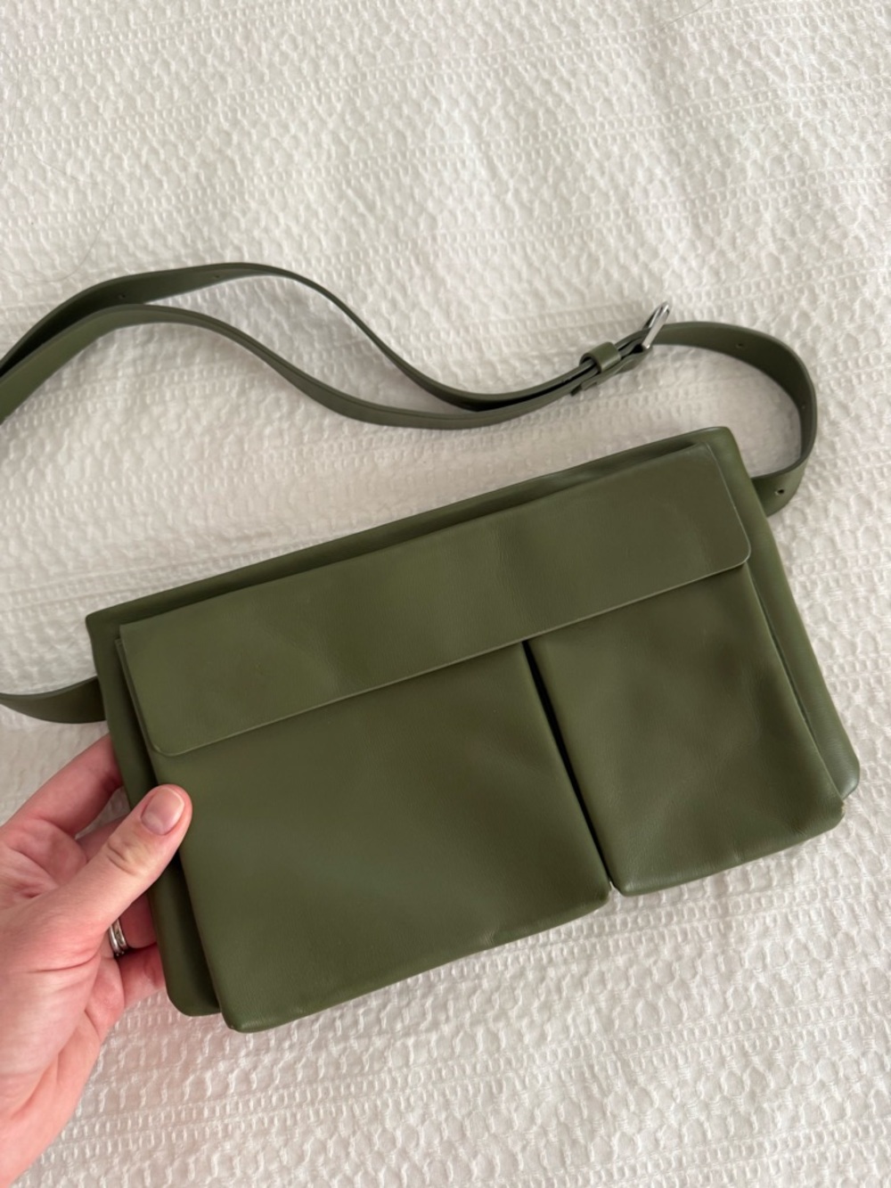 COS Olive Green Leather Crossbody Shoulder Bag